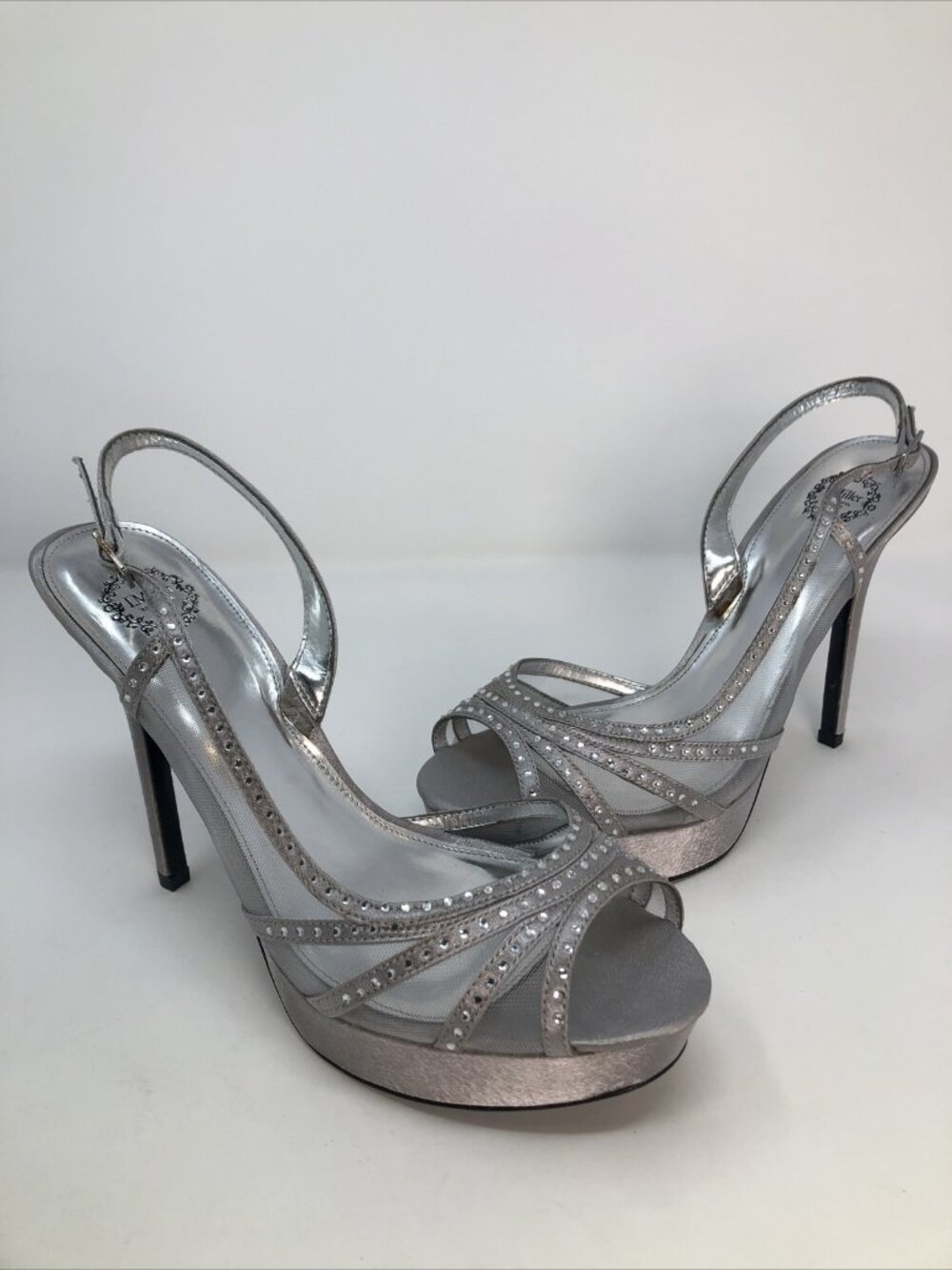 I. Miller Beautiful Shoes Womens 9.5M Susana Silver Glitter Platform High Heels*